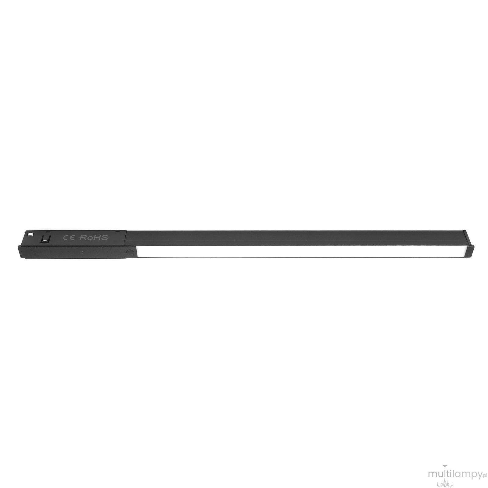Czarna lampa LED liniowa do szyny magnetycznej MINI, o długości 41 cm i mocy 12W, z temperaturą barwową 4000K. Produkt w pozycji poziomej, z prostokątnym kształtem i matowym wykończeniem. Widoczny element montażowy.