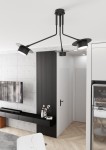 Lampa sufitowa Mizu 3xGX53 w kolorze czarnym z trzema ruchomymi kloszami, zamontowana na suficie. Klosze mają okrągły kształt z płaskim, szerokim rantem. Produkt umieszczony w nowoczesnym wnętrzu z jasnym tłem i drewnianą podłogą.