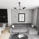 Lampa sufitowa Mizu 3xGX53 w kolorze czarnym, z trzema ruchomymi ramionami. Montowana na suficie, idealna do nowoczesnych wnętrz. Widoczna w aranżacji z szaro-beżową sofą, okrągłym stołem i dekoracyjnymi elementami.