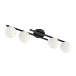 Lampa sufitowa Kairo z czarnym metalowym stelażem i czterema opalowymi kulistymi kloszami. Montowana sufitowo, w układzie poziomym, zapewniająca jasne oświetlenie. Klosze mają gładką, matową powierzchnię.