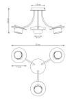 Czarna lampa sufitowa Enso z trzema punktami świetlnymi GX53. Wymiary: średnica 52 cm, wysokość 25 cm. Ułożona w poziomie, z okrągłym mocowaniem i prostymi ramionami, które utrzymują lampy w odległości od sufitu.