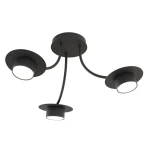Lampa sufitowa Enso 3xGX53 w kolorze czarnym, z trzema okrągłymi kloszami na regulowanych ramionach. Ujęcie z dołu, ukazujące efektowny, minimalistyczny design oraz otwarte mocowania dla żarówek.