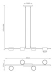 Lampa wisząca Sora w kolorze czarnym z czterema oprawami GX53. Ułożona poziomo, z prostokątnym stelażem o wymiarach 80 cm x 19 cm, zawieszona na dwóch cienkich linkach. Wysokość maksymalna to 140 cm, z szerokością 15 cm.