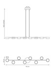 Lampa wisząca Megara, czarna, z 8 miejscami na żarówki GX53. Wymiary: długość 95 cm, wysokość do 140 cm, szerokość 14 cm. Prosty, nowoczesny design z okrągłymi kloszami o średnicy 8 cm, zawieszona na dwóch linkach.