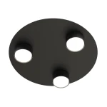 Lampa sufitowa Bolx 3xGX53 w kolorze czarnym, okrągła, z trzema źródłami światła umieszczonymi w otworach. Widok z dołu, ukazujący równomierne rozmieszczenie punktów świetlnych. Minimalistyczny design, idealna do nowoczesnych wnętrz.