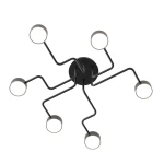 Lampa sufitowa Kurage w kolorze czarnym z sześcioma ramionami, każda z oprawką na żarówkę GX53. Kształt ramion przypomina organiczne formy. Ujęcie z góry, pokazujące detale konstrukcji i rozmieszczenie źródeł światła.