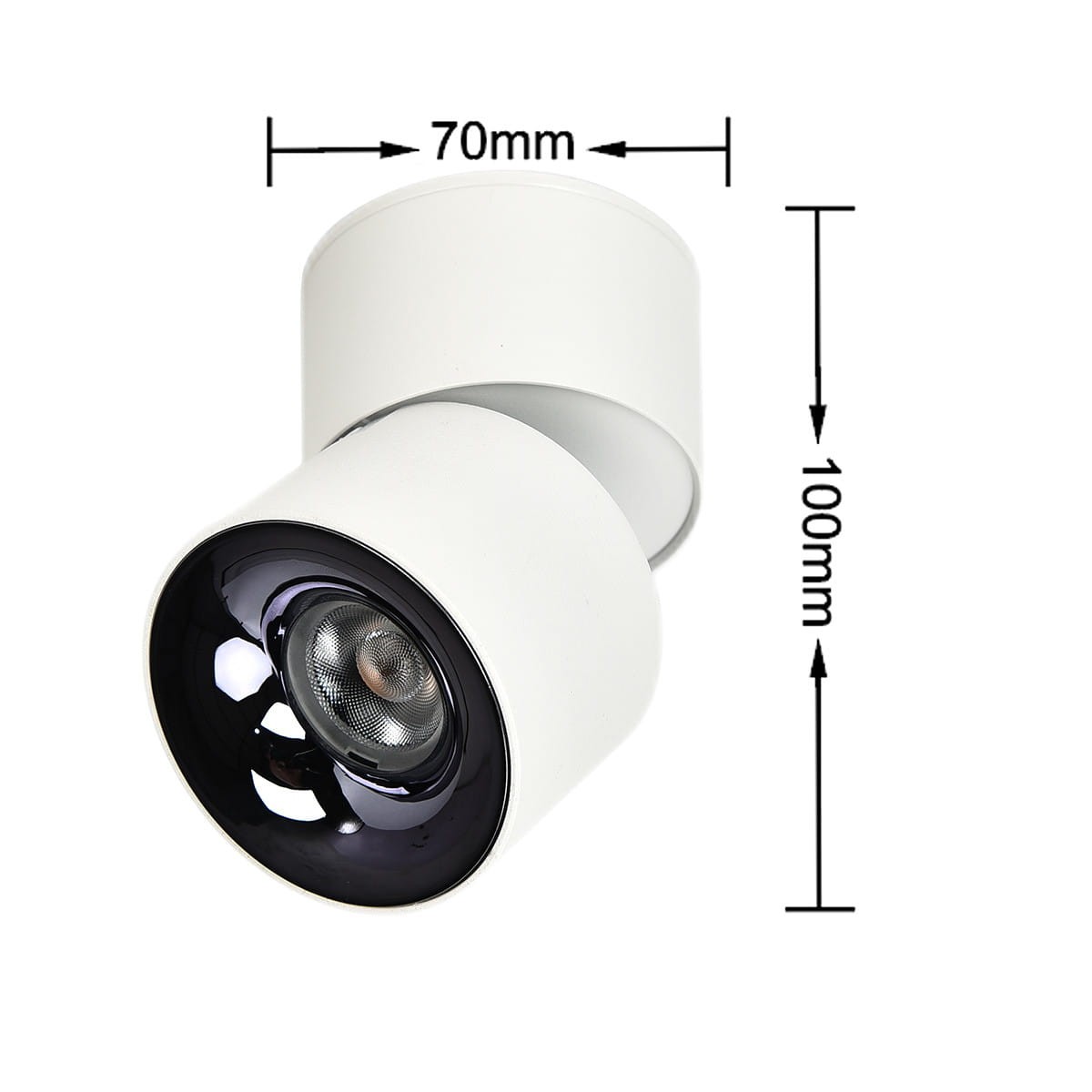 Lampa sufitowa Brema w kolorze białym, z ruchomym kloszem, z jednym źródłem LED o mocy 10W. Wymiary: średnica 70 mm, wysokość 100 mm. Klosz zewnętrzny w matowym wykończeniu, wewnętrzna część czarna.