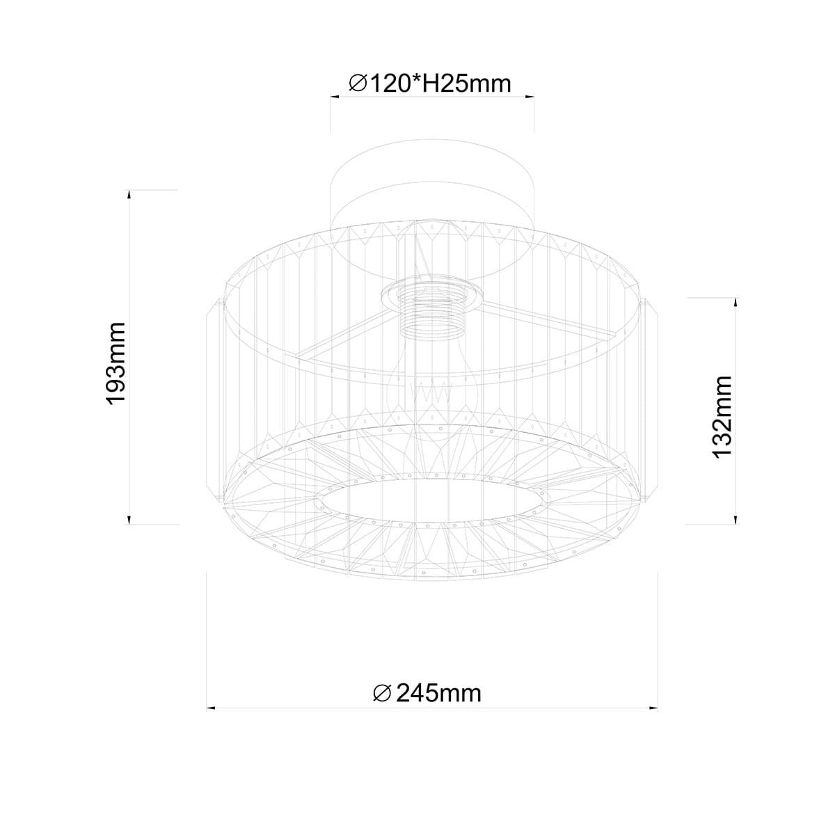 Lampa sufitowa Vetro LP-2910/1C GD w kolorze złotym, okrągła, o średnicy 245 mm. Posiada przeszkloną konstrukcję, z miejscem na żarówkę E27. Wysokość 193 mm, wnętrze dekorowane geometrycznym wzorem. Zawieszona w pozycji pionowej.