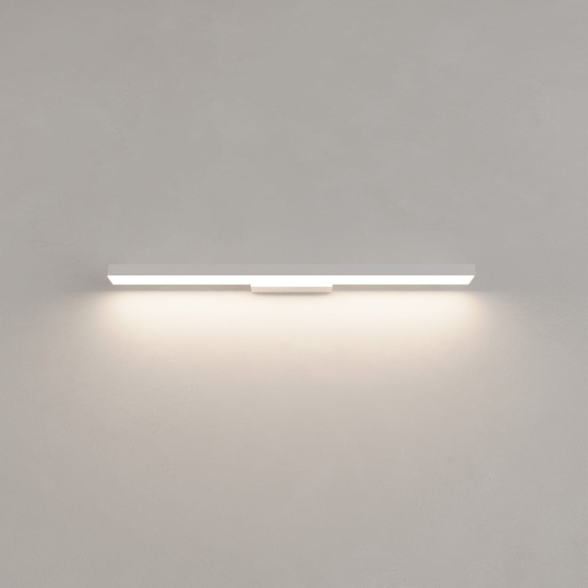 Biały kinkiet Aqua 66,5 z jedną diodą LED o mocy 20W, IP44, z funkcją zmiany barwy światła. Płaski, prostokątny kształt, montowany na ścianie, emitujący ciepłe światło. Minimalistyczny design, pasujący do nowoczesnych wnętrz.