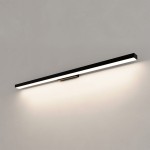 Kinkiet Aqua 92 w kolorze czarnym, z jedną diodą LED o mocy 24W, stopień ochrony IP44, oświetlenie w formie prostokątnej listwy, zamontowany na ścianie, emitujący ciepłe światło.