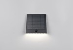 Kinkiet zewnętrzny Alvorada Hybrid w kolorze czarnym, z panelem słonecznym i diodą LED 1x6W. Prosty, kwadratowy kształt z widocznym czujnikiem ruchu i delikatnym podświetleniem u dołu. Montowany na ścianie, przeznaczony do użytku na zewnątrz, klasa IP44.