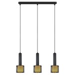 Lampa wisząca Amo w kolorze czarnym z trzema źródłami światła E27. Metalowe klosze z siatkową teksturą, zawieszone na cienkich linkach, montowane do sufitu. Nowoczesny design, idealna do wnętrz w stylu industrialnym.