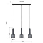 Lampa wisząca Amo w kolorze czarnym z trzema źródłami światła E27. Metalowa konstrukcja z siatkowym kloszem o średnicy 120 mm. Długość całkowita 1500 mm, szerokość 560 mm, wysokość 320 mm. Zawieszona na cienkich linkach.