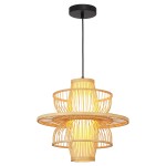 Lampa wisząca Astra 1xE27 w kolorze czarnym i rattanowym. Okrągła, trójwarstwowa konstrukcja z delikatnych żeber, zawieszona na czarnym przewodzie. Żarówka umieszczona w centralnym punkcie, emitując ciepłe światło.