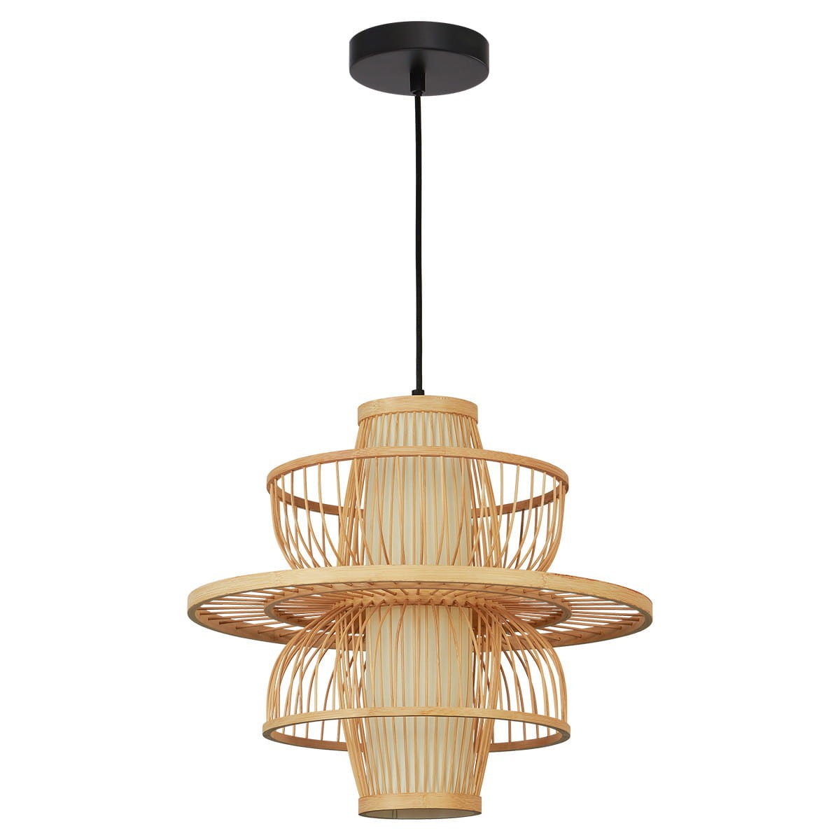 Lampa wisząca Astra 1xE27 o czarnej oprawie i rattanowym kloszu. Posiada okrągły, ażurowy kształt z wewnętrznym źródłem światła, zawieszona na czarnym przewodzie. Idealna do nowoczesnych wnętrz.