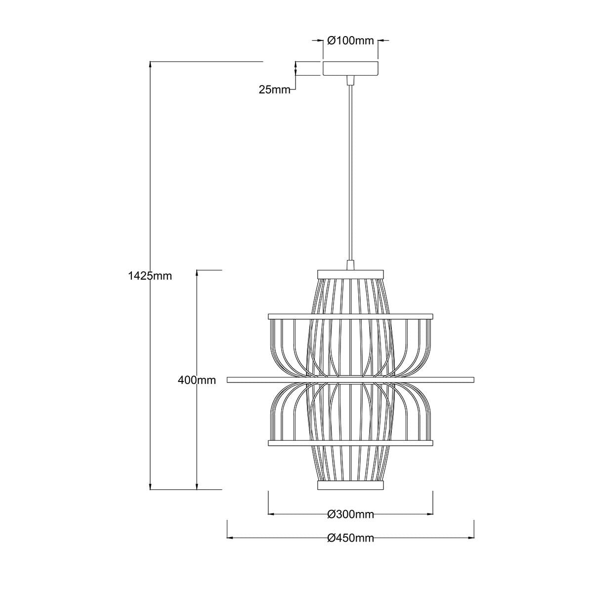 Czarna lampa wisząca Astra LP-3110/1P z oprawką E27, o stylowej konstrukcji. Wymiary: wysokość 1425 mm, średnica 450 mm. Zawieszona na cienkim przewodzie, z wyraźnie widoczną kloszem w formie siatki. Idealna do nowoczesnych wnętrz.
