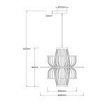 Czarna lampa wisząca Astra LP-3110/1P z oprawką E27, o stylowej konstrukcji. Wymiary: wysokość 1425 mm, średnica 450 mm. Zawieszona na cienkim przewodzie, z wyraźnie widoczną kloszem w formie siatki. Idealna do nowoczesnych wnętrz.