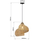 Czarna lampa wisząca Shella D40 z rattanowym kloszem, o średnicy 40 cm i wysokości 38 cm, zawieszona na czarnym przewodzie o długości 120 cm. Klosz w kształcie organicznej formy, z widocznym źródłem światła wewnątrz.