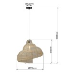 Czarna lampa wisząca Shella D60 z rattanowym kloszem, o średnicy 60 cm i wysokości 120 cm, zawieszona na czarnym przewodzie. Klosz ma ciekawą, falistą formę, a jego faktura jest pleciona, co nadaje mu naturalny wygląd.