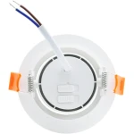 Oprawa LED 3W/5W/7W/CCT w kolorze białym, model LP-1506/1RS WH. Okrągła konstrukcja z dwoma przyciskami na górze, z widocznymi przewodami w kolorze białym, niebieskim i brązowym. Elementy mocujące w pomarańczowym kolorze.