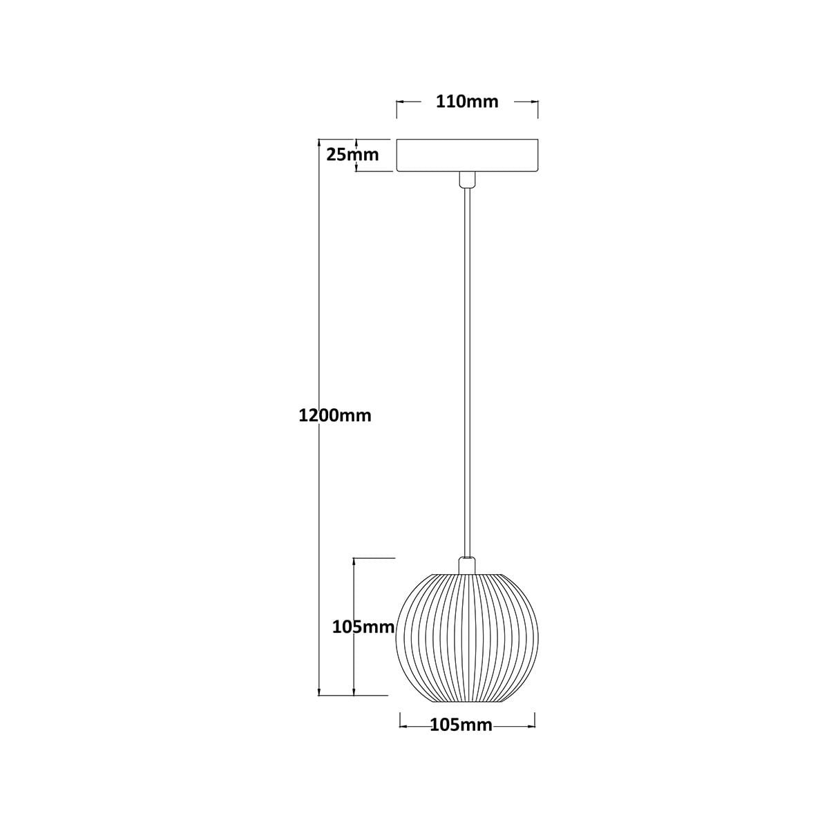 Lampa wisząca LED Brillant LP-3303/1P GD w kolorze złotym. Kształt okrągły z poziomymi żłobieniami. Wymiary: wysokość 1200 mm, średnica klosza 105 mm, szerokość podsufitki 110 mm, grubość 25 mm. Zawieszona na cienkim kablu.