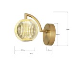Kinkiet LED Brillant w złotym kolorze, z okrągłą oprawą o średnicy 10 cm. Posiada dekoracyjną, prążkowaną klosz w kształcie kuli, zamontowany na płaskiej podstawie. Wymiary: 18 cm długości, 13,5 cm wysokości. Światło o zmiennej temperaturze barwowej.