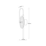Kinkiet LED Plato w kolorze złotym z bursztynowym akcentem, o wysokości 520 mm i szerokości 160 mm. Okrągła lampa z cienką, prostą konstrukcją, z widocznym przyciskiem do regulacji. Prezentowany z boku, pokazujący wszystkie kluczowe wymiary.
