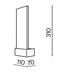 Kinkiet LED/2W w kolorze mosiądzu, o prostokątnym kształcie. Wymiary: wysokość 310 mm, szerokość 110 mm, głębokość 70 mm. Prosty design, idealny do nowoczesnych wnętrz, zamontowany pionowo.