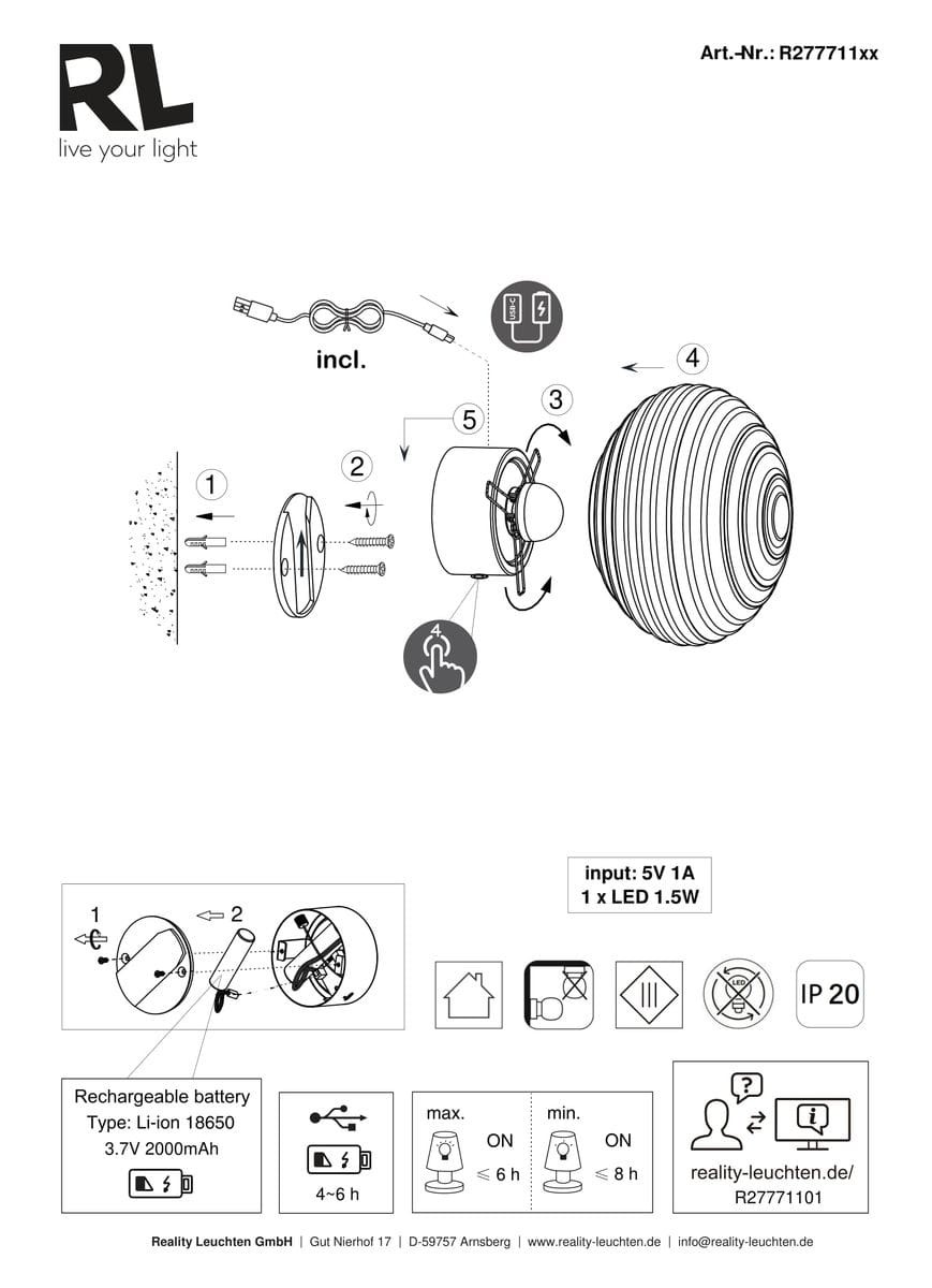 Kinkiet Earl z jedną diodą LED 1,5W w kolorze czarnym i bursztynowym. Okrągła, teksturowana obudowa z wykończeniem w odcieniu bursztynu, zamontowana na ścianie. W zestawie kabel do ładowania. Produkt z klasą ochrony IP20.