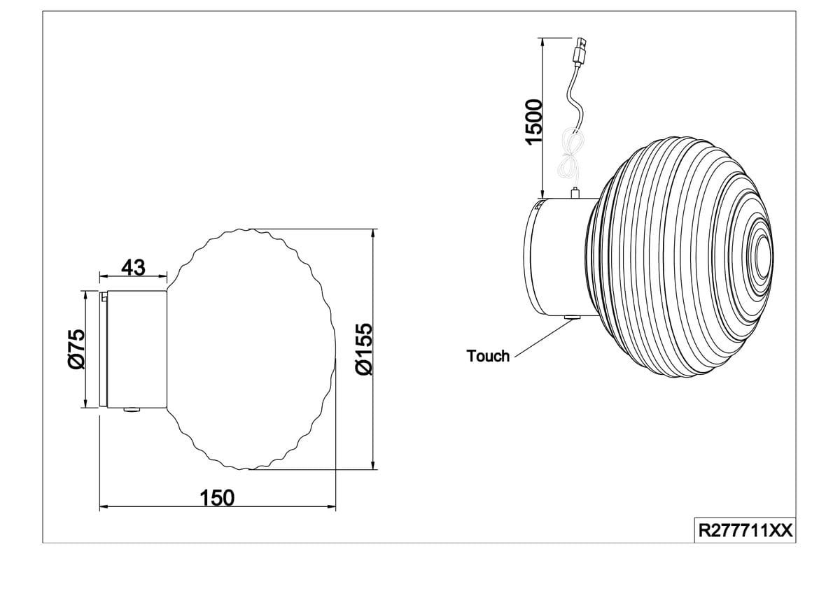 Kinkiet Earl 1xLED/1,5W w kolorze czarnym z przydymionym kloszem. Okrągły kształt z wyraźnie zaznaczonymi żłobieniami, zamontowany na ścianie. Umożliwia dotykowe włączanie. Wymiary: średnica 155 mm, głębokość 75 mm.