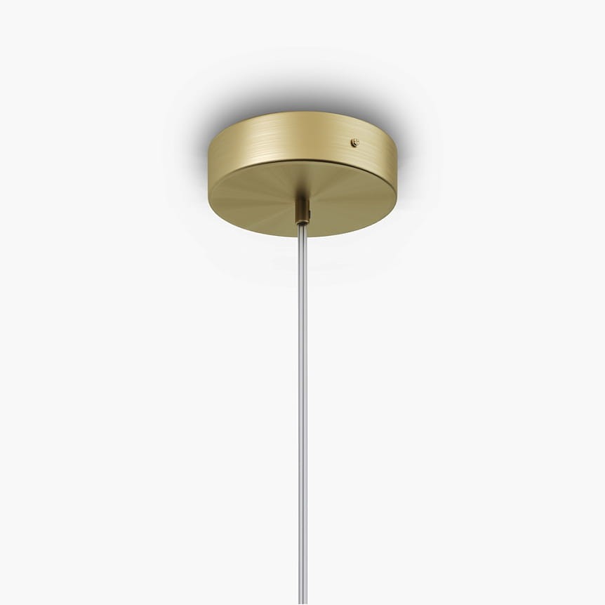 Lampa wisząca Antic 1xE27 w kolorze złotym i białym, z okrągłym, metalowym kloszem w złotym wykończeniu oraz cienką, przezroczystą linką. Produkt zawieszony w pionie, na jednolitym tle.