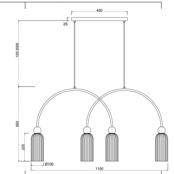 Lampa wisząca Antic 4xE14 w kolorze złotym i bursztynowym. Posiada cztery klosze zawieszone na dwóch półokrągłych ramionach, z dekoracyjnymi frędzlami. Wymiary: długość 1100 mm, wysokość regulowana 1000-3000 mm.