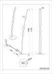 Lampa podłogowa Ginko w kolorze białym, z unikalnym, spiralnym kształtem. Wysokość 1100 mm, szerokość podstawy 200 mm. Zawiera 1 żarówkę LED o mocy 19W. Ujęcie z boku, pokazujące detale konstrukcji i wymiary.