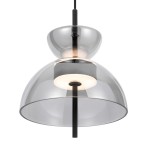 Lampa wisząca LED Bangkok 12W w kolorze czarnym z przydymionym kloszem. Okrągły, metalowy element w centralnej części, z przezroczystym kloszem o zaokrąglonym kształcie. Montaż sufitowy, wiszący.