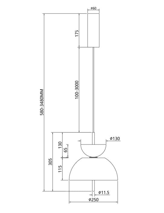 Czarna lampa wisząca LED Bangkok o mocy 12W, z przydymionym kloszem. Wymiary: wysokość regulowana (580-3480 mm), średnica klosza 250 mm, średnica elementu mocującego 60 mm. Prosty, nowoczesny design.