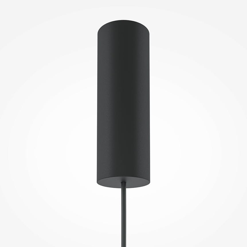 Lampa wisząca Bangkok LED o mocy 12W w kolorze czarnym, w kształcie cylindrycznym. Ujęcie frontalne, zawieszona na cienkim kabelku. Gładka matowa powierzchnia, minimalny design, idealna do nowoczesnych wnętrz.