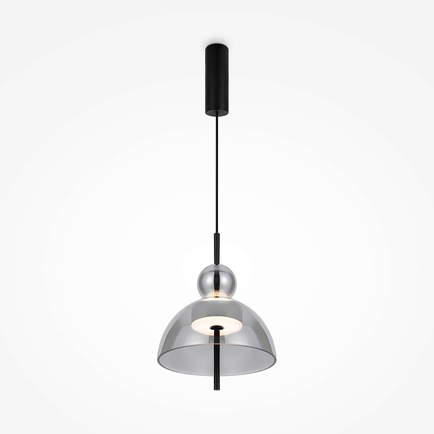 Lampa wisząca Bangkok LED o mocy 12W, w kolorze czarnym z przydymionym kloszem. Posiada metalowy uchwyt i szklany klosz w kształcie stożka, zawieszona na cienkim kablu. Idealna do nowoczesnych wnętrz.