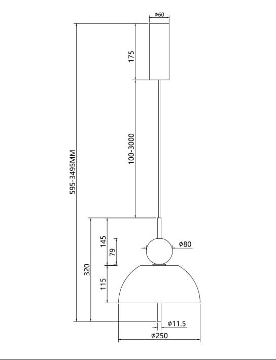 Lampa wisząca LED Bangkok o mocy 12W w kolorze czarnym z przydymionym kloszem. Okrągły klosz o średnicy 250 mm, zawieszony na regulowanym kablu, o wysokości od 100 do 3000 mm. Wymiary: szerokość 60 mm, wysokość 175 mm.