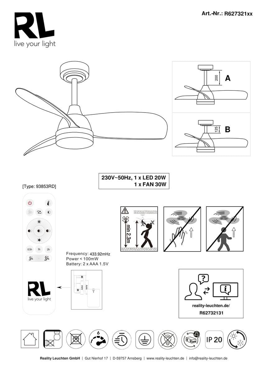 Lampa sufitowa Helsinki z wentylatorem, biała, z pilotem. Posiada 1 żarówkę LED 20W oraz wentylator o mocy 30W. Widok z góry, z widocznymi łopatkami wentylatora i mocowaniem sufitowym. Przeznaczona do montażu na suficie, idealna do wnętrz.