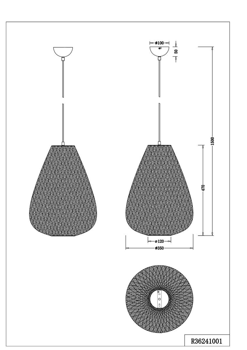 Lampa wisząca Janine z jednym gniazdem E27 w kolorze białym, o kształcie stożkowym. Wymiary: wysokość 1500 mm, średnica 350 mm. W zestawie sufitowy uchwyt o średnicy 100 mm. Prosta konstrukcja, idealna do nowoczesnych wnętrz.