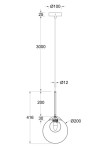 Lampa wisząca Basic form D20 z pojedynczym gniazdem G9, złota z przezroczystym kloszem. Okrągły kształt o średnicy 20 cm, zawieszona na cienkim przewodzie. Wysokość całkowita 300 cm, z metalową podstawą o średnicy 10 cm.