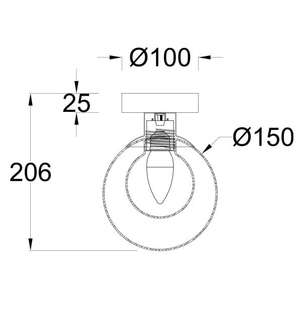 Kinkiet Basic form D15 w kolorze złotym i przeźroczystym, z jedną oprawą na żarówkę G9. Okrągła podstawa o średnicy 10 cm, z lampą o średnicy 15 cm. Wysokość kinkietu wynosi 20,6 cm, grubość 2,5 cm.