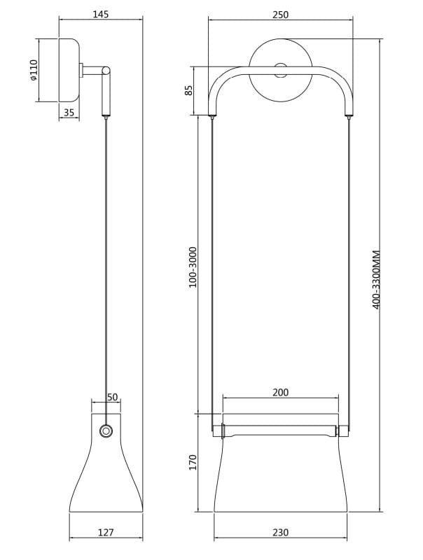 Kinkiet LED Cabaret o mocy 8W w kolorze mosiądzu, z okrągłą podstawą i elastycznym ramieniem. Wymiary: 250 mm wysokości, 145 mm szerokości, możliwość regulacji wysokości od 400 do 3300 mm. Prosty, nowoczesny design, idealny do wnętrz.