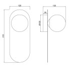 Kinkiet Bao 1xG9 w kolorze złotym, o wymiarach 310 mm wysokości, 130 mm szerokości i 25 mm grubości. Owalny kształt z okrągłym kloszem o średnicy 100 mm, montowany na ścianie. Prosty, nowoczesny design.
