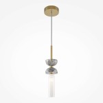 Lampa wisząca Kyoto 1xG9 w kolorze złotym, z metalowym stelażem, szklanym kloszem i dekoracyjnymi elementami w odcieniach szarości. Produkt zawieszony na cienkim przewodzie, w minimalistycznym stylu, idealny do nowoczesnych wnętrz.