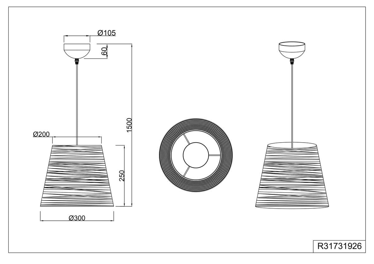 Lampa wisząca Joeline 1xE27 w kolorze czarnym i brązowym, z abażurem o kształcie stożkowym, o średnicy 30 cm i wysokości 25 cm. Zawieszona na długim, metalowym kablu o długości 150 cm. Prosta konstrukcja, idealna do nowoczesnych wnętrz.