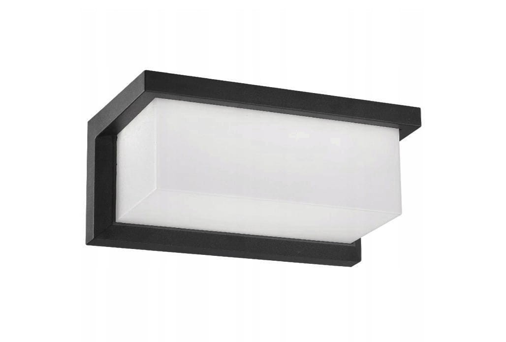 Vasco LED kinkiet elewacyjny solarny z czujnikiem ruchu i zmierzchu, w kolorze czarnym. Prosty, prostokątny kształt z mlecznym kloszem, montowany na ścianie. Zbliżenie na gładką fakturę oraz detale mocowania.