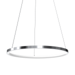 Lampa wisząca LED Hoop o mocy 27W w chromowanej obudowie. Okrągły kształt z cienką metalową ramą i białym, matowym kloszem. Zawieszona na cienkich linkach, prezentuje nowoczesny design. Idealna do współczesnych wnętrz.