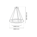 Lampa wisząca Hoop z podwójnym oświetleniem LED 2x57W, w złotym kolorze. Okrągła forma z wymiarami Ø600 mm oraz wysokością regulowaną od 500 do 900 mm. Prosta konstrukcja z zawieszeniem na trzech linkach.
