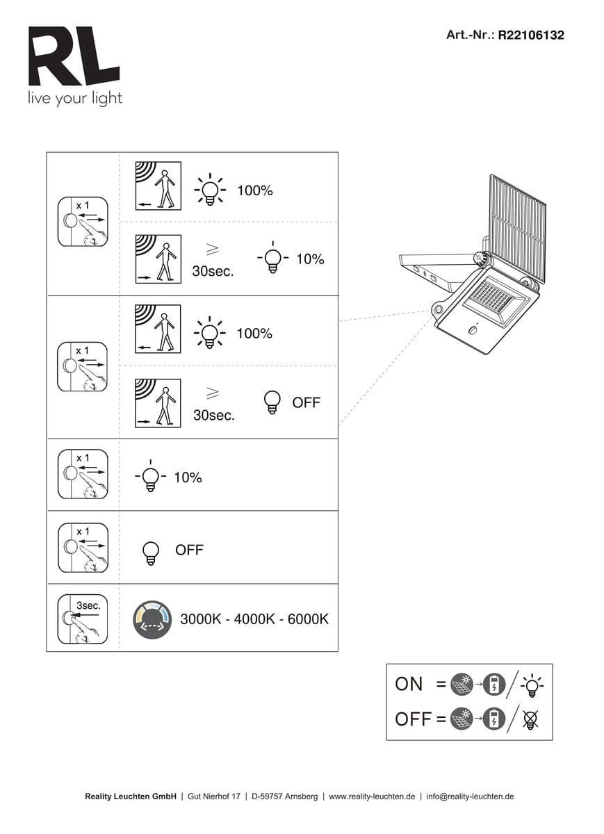 Moura kinkiet zewnętrzny solarny, czarny, z czujnikiem ruchu, 1xLED 18W. Ujęcie z boku, pokazujący panel słoneczny i obudowę. Możliwość regulacji temperatury barwowej (3000K-6000K). Idealny do oświetlenia zewnętrznego.